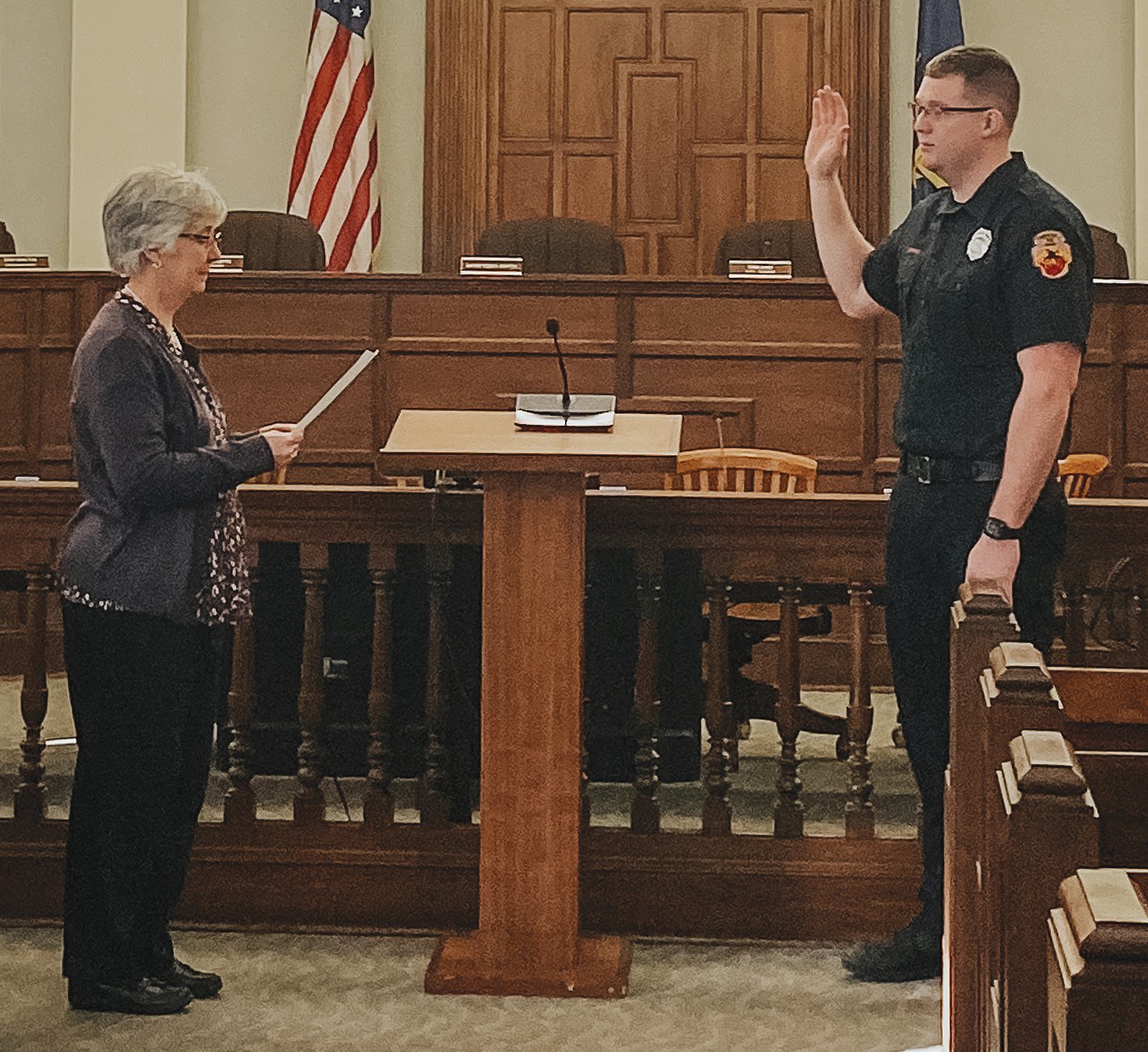 Spencer Brown, right, takes his oath of office Wednesday in front of Crawfordsville Clerk-Treasurer Terri Gadd after the Board of Public Works & Safety meeting at the City Building.